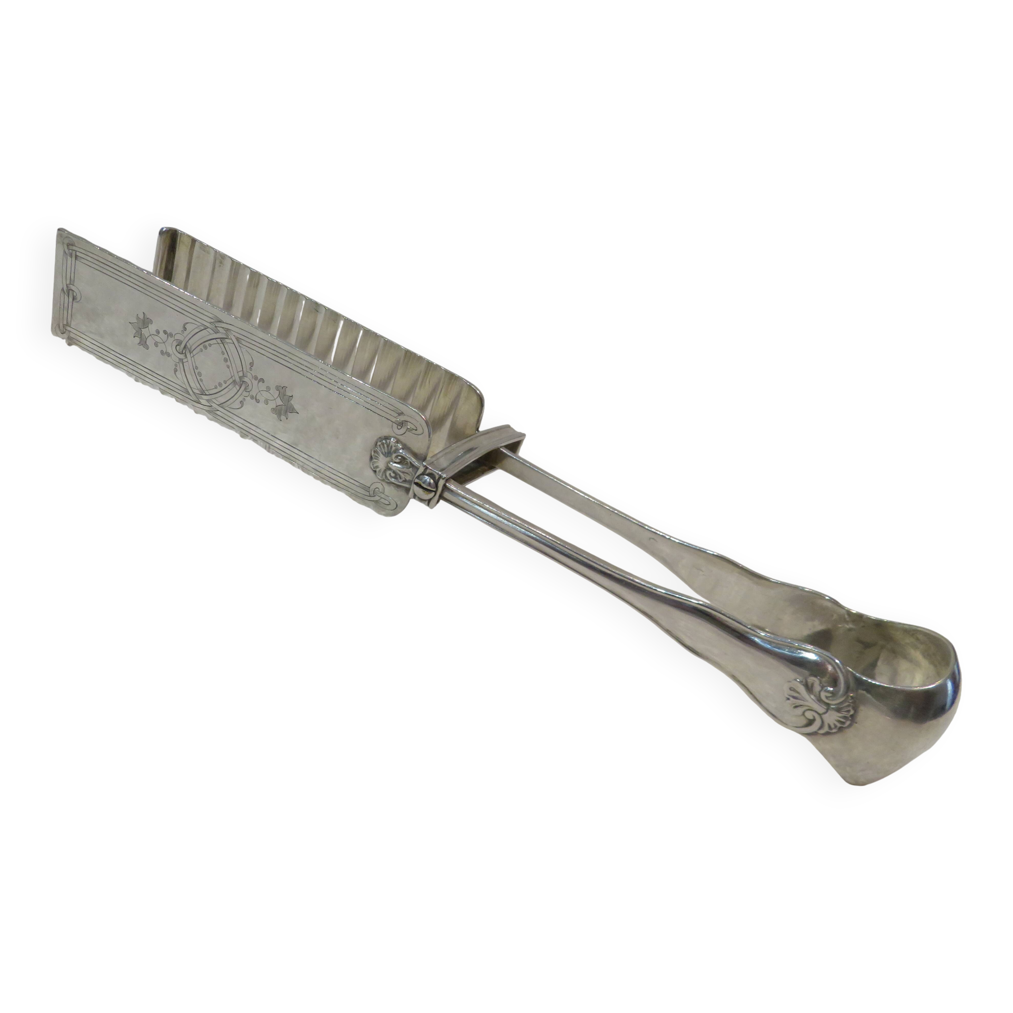 Silver-plated asparagus tongs, goldsmith Trouret Louis XV style, 25.7cm