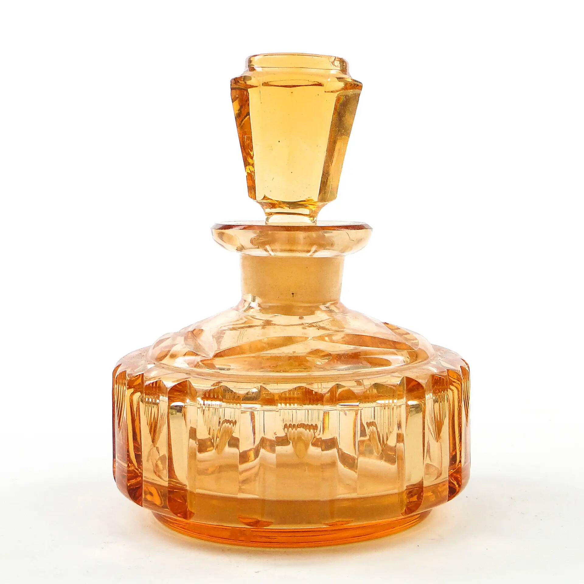 Art déco decanter, orange crystal, Poland, 1930s