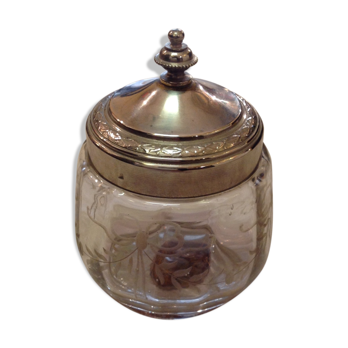 Bonbonnière en cristal ancien et platine