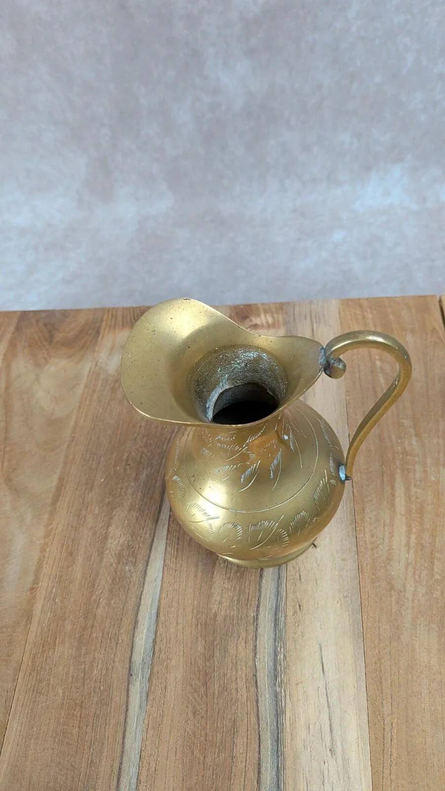 Small antique engraved brass jug