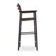 Contemporary classic bar stool with a dark brown leather backrest and black metal.