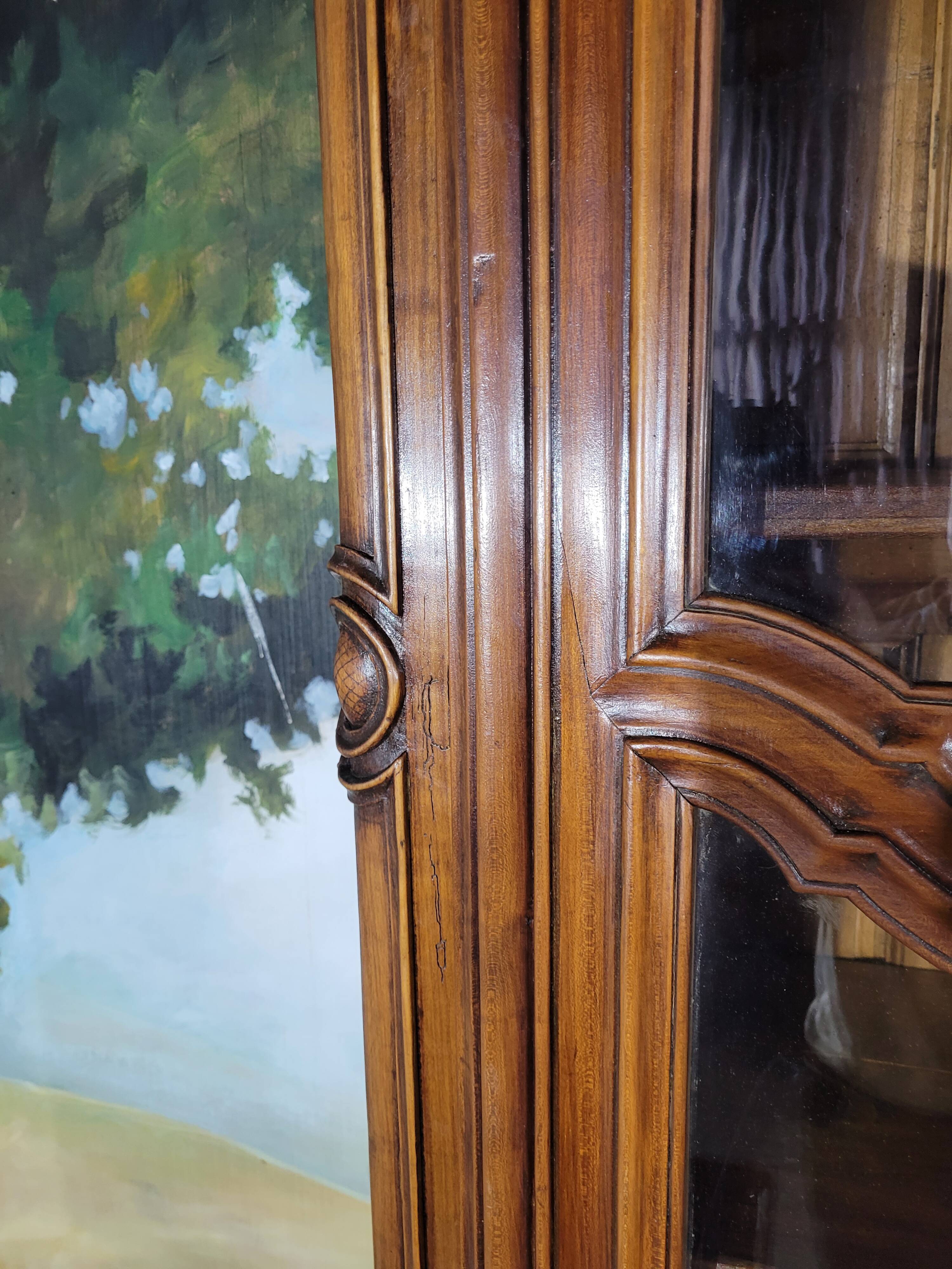 Louis XV period cherry wood sideboard with two glass panels
