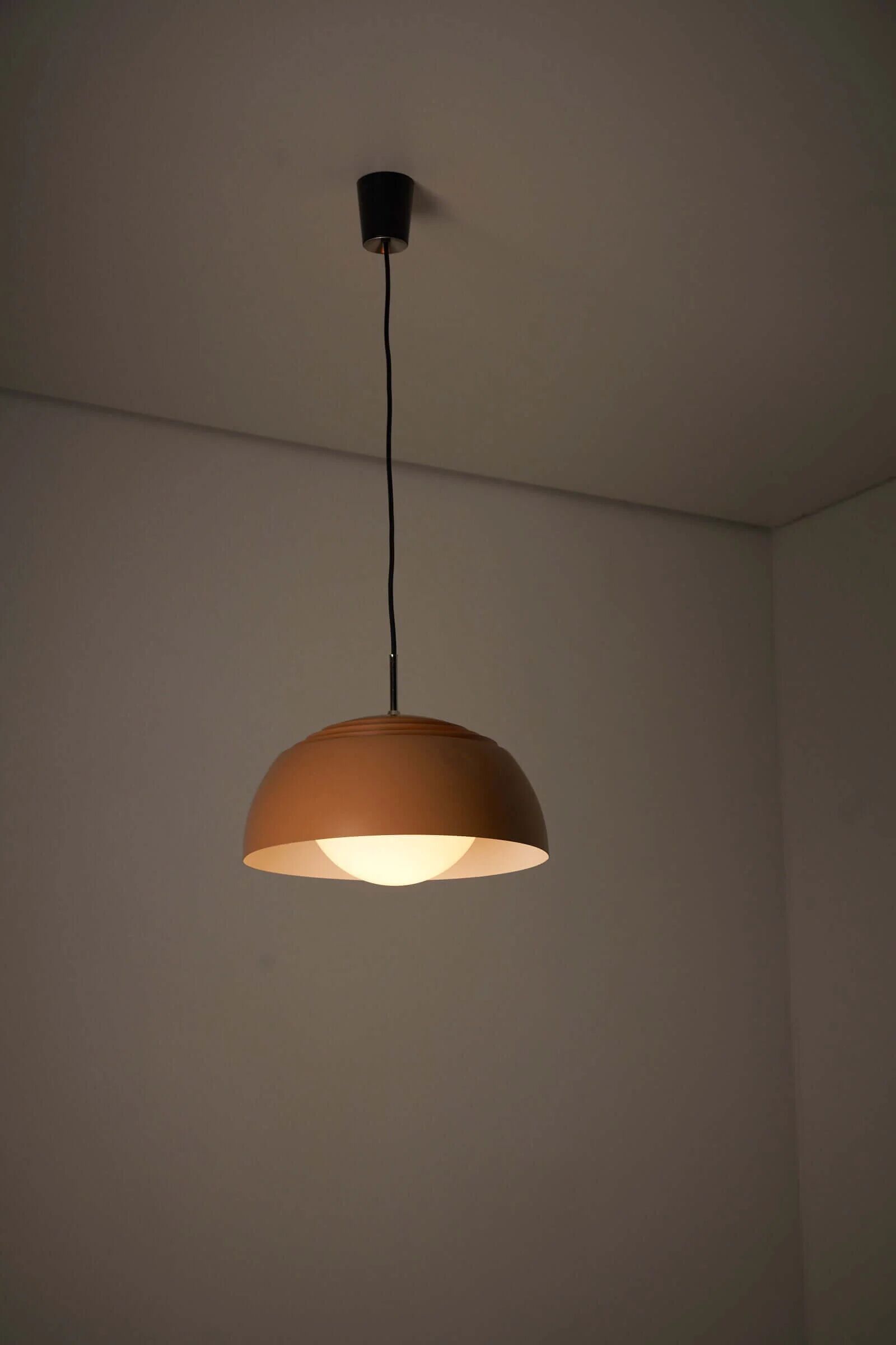 Pendant lamp by B+L Leuchten, orange dome shade and opal glass diffuser