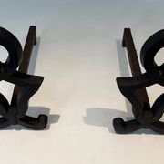 Pair of Cast Iron Chenets with Figurative Anthropomorphic Silhouette, by Raymon
