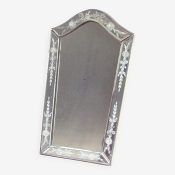 Venetian etched mirror with rosettes, 1920s Italy