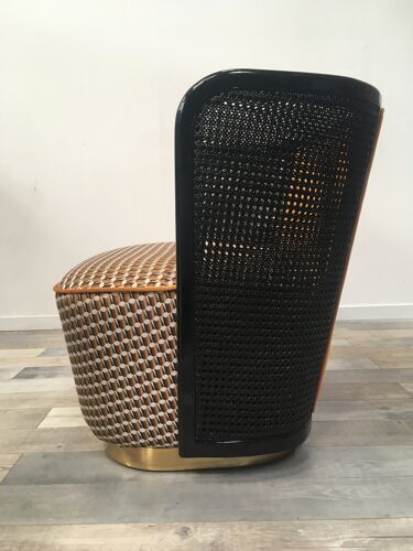 Fauteuil en bois cannage et velours