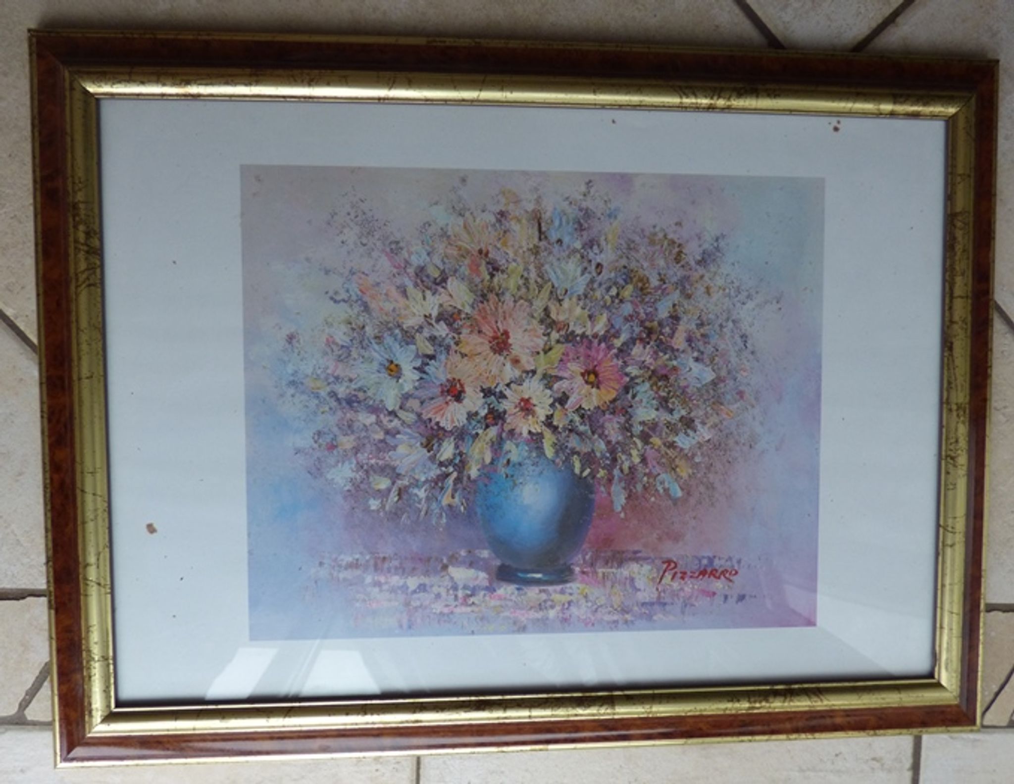 Frame in marbled gilded wood with glass 57.50 x 42.50 cm