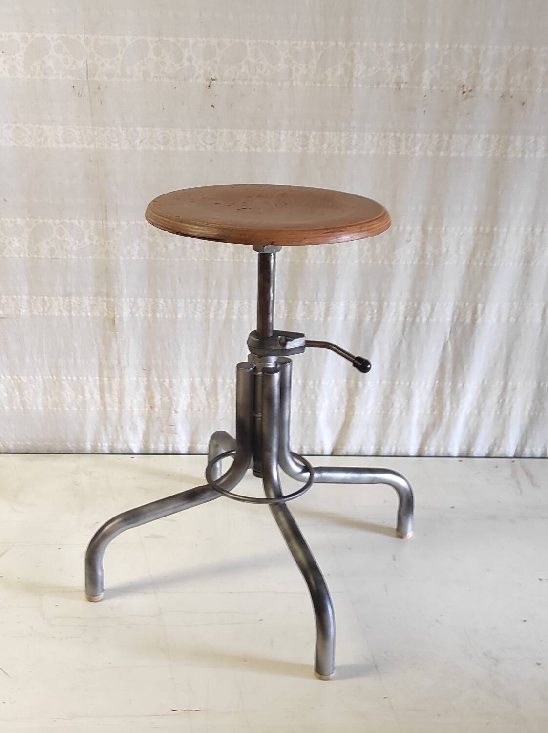 Tubular metal and wood workshop stool - 50s/60s