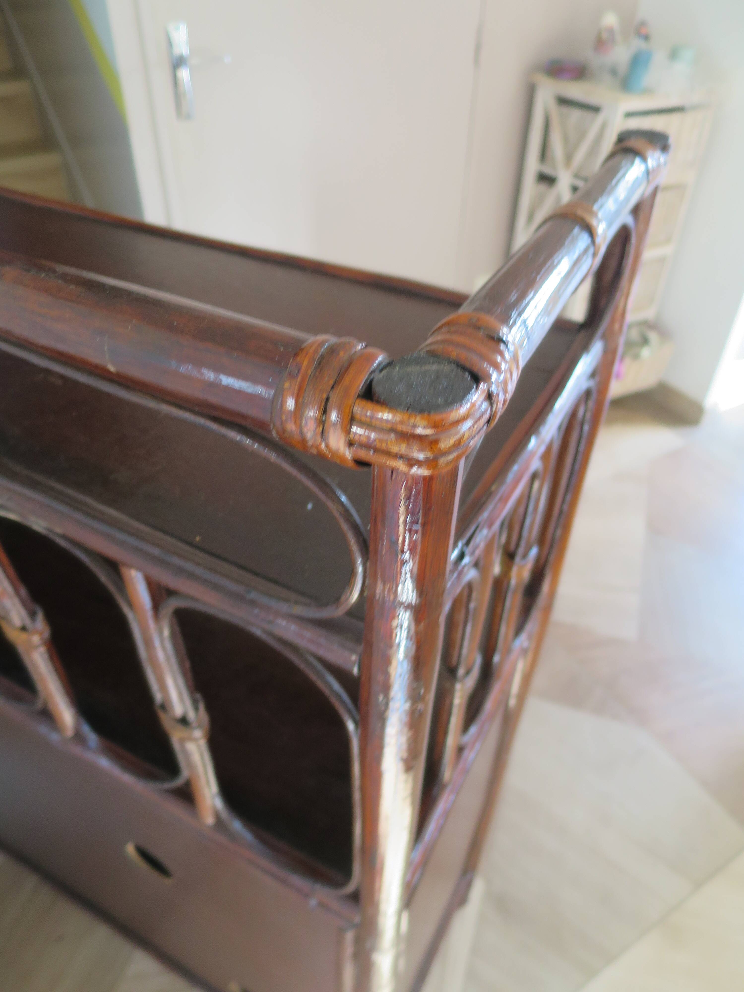 Support buffet bibus woven rattan 2 doors in caning - vintage 60s/70s