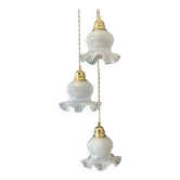 Vintage triple tulip pendant light in white glass