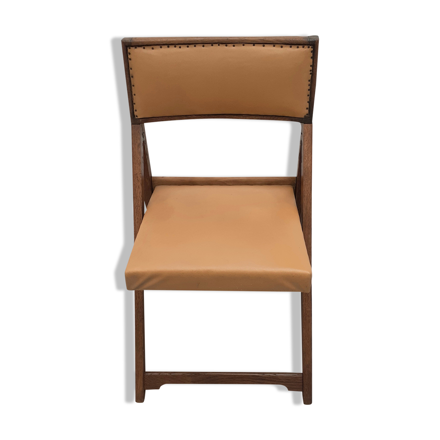 Henri Meyer folding chair in fawn skaï, 50s