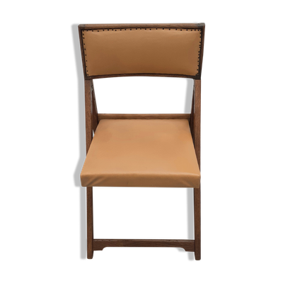 Chaise pliante Henri Meyer en skaï fauve, années 50