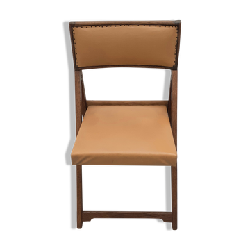 Henri Meyer folding chair in fawn skaï, 50s