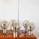 Five-branched chandelier, in chrome and smoked glass globes, Design, 1970