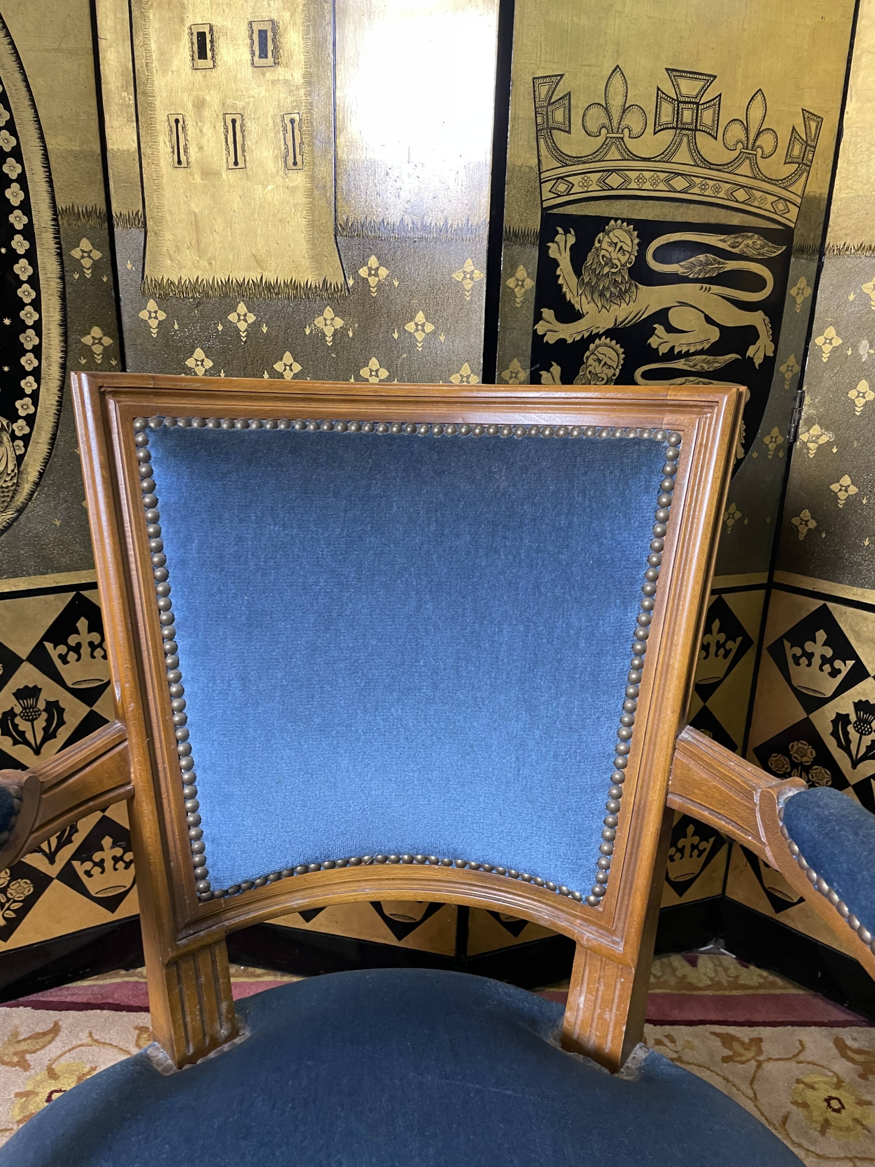 Louis XVI style convertible armchair blue velvet