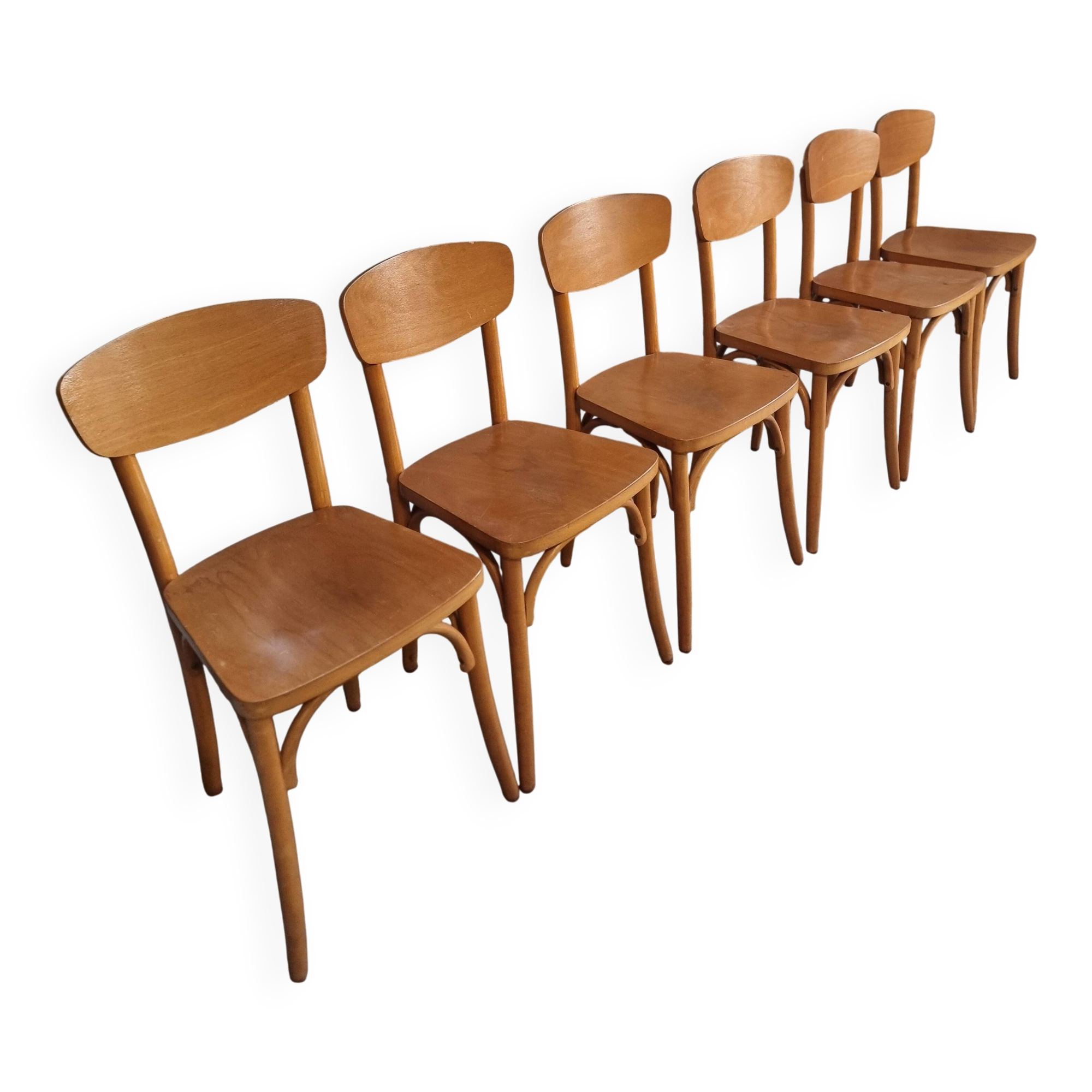 Ensemble de 6 chaises bistrot françaises vintage en bois courbé par Luterma, vers 1950–1970