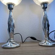Paire de lampe argentée de Marcello gorgio abat jour murano