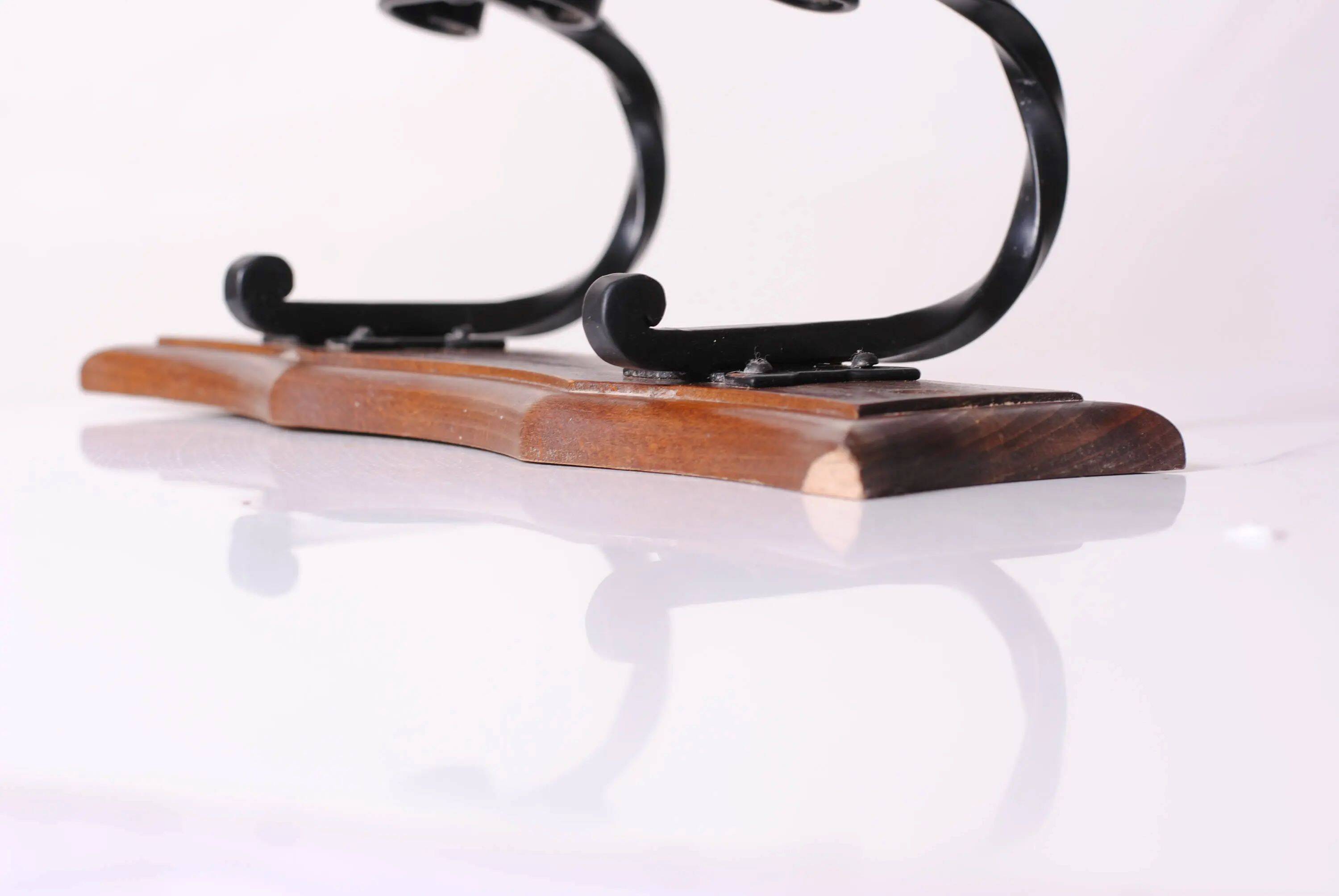 wood and wrought iron coat racks, set of two