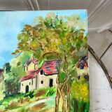 Oil painting on canvas river and pontoon signed