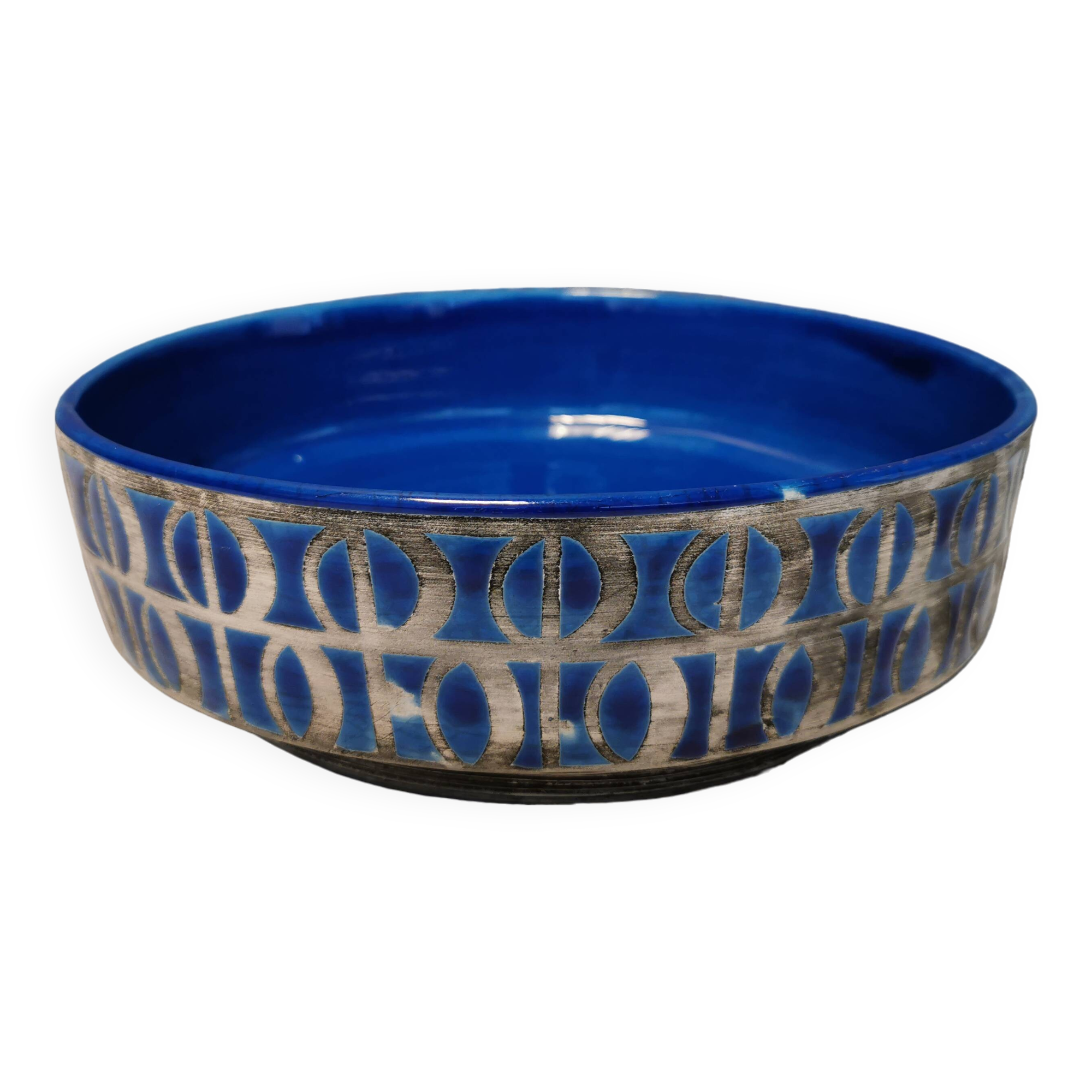 Italian ceramic bowl in blue crackle glaze by Fratelli Fanciullacci and Alvino Bagni.