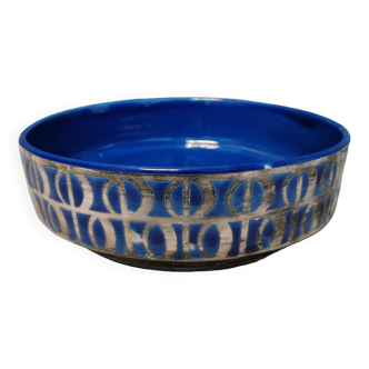 Italian ceramic bowl in blue crackle glaze by Fratelli Fanciullacci and Alvino Bagni.