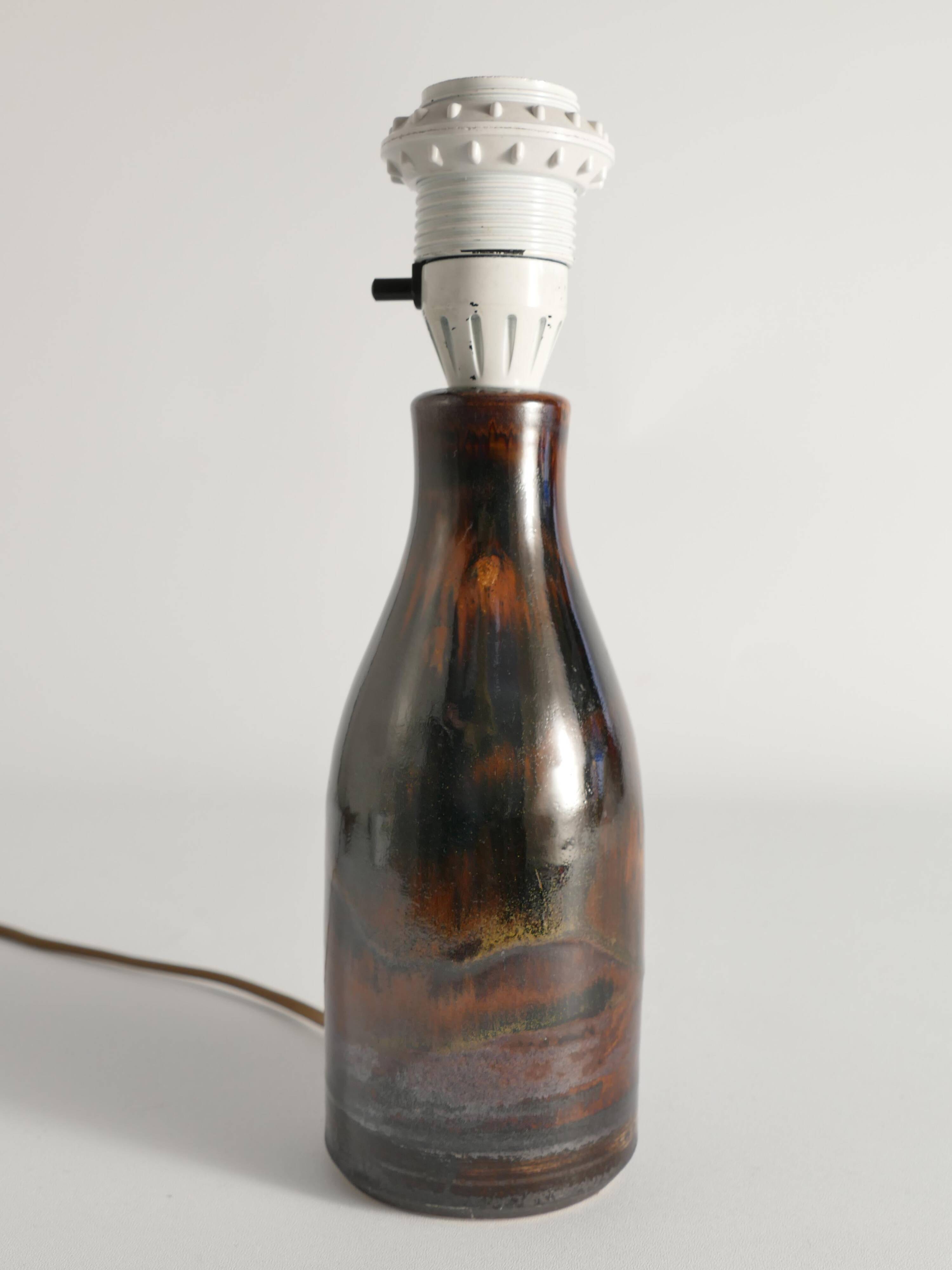 Brown Stoneware Table Lamp by Carl-Harry Stålhane, Designhuset, Sweden 1960s