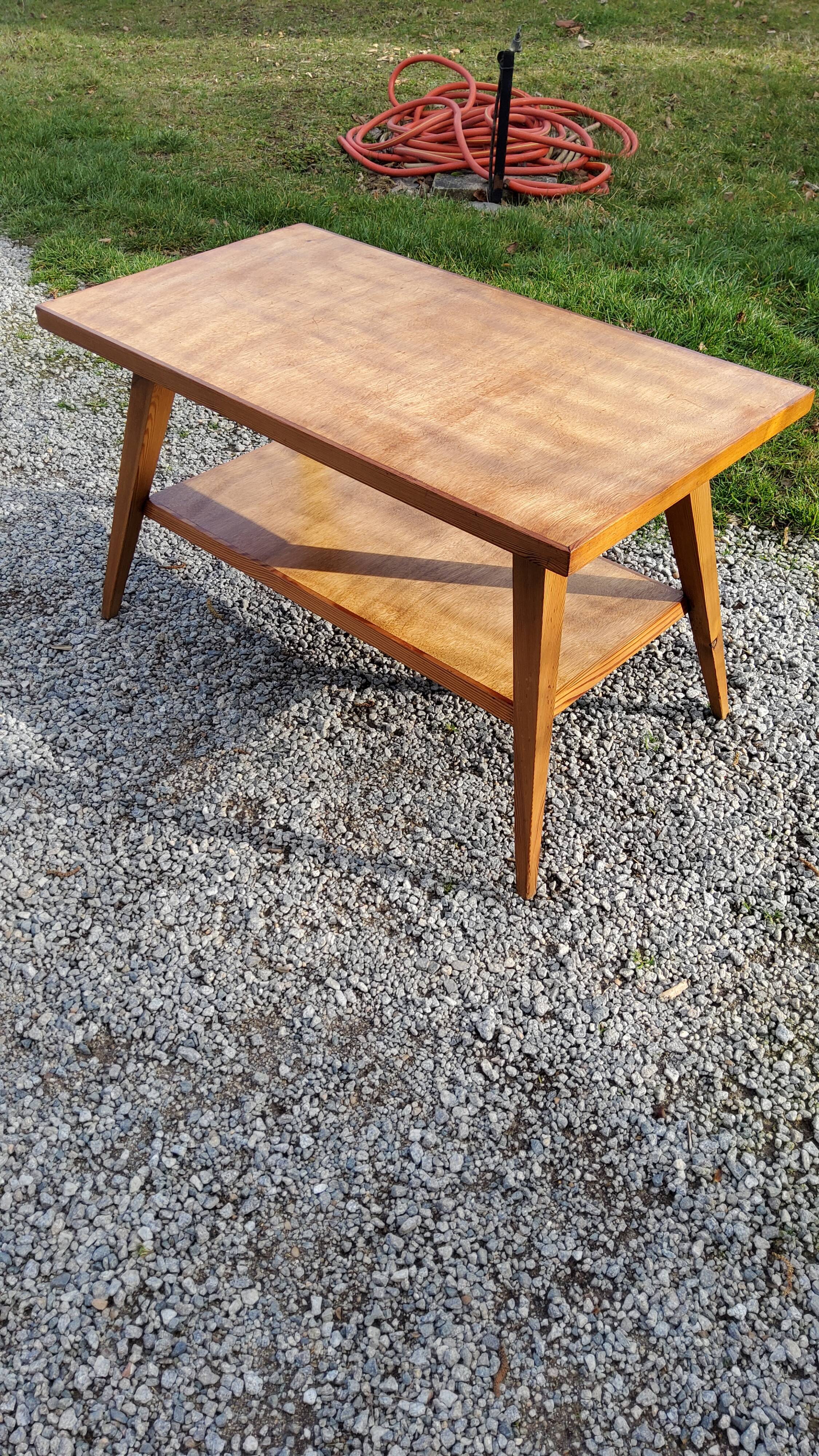Coffee table of the 50s feet compass double wooden tops