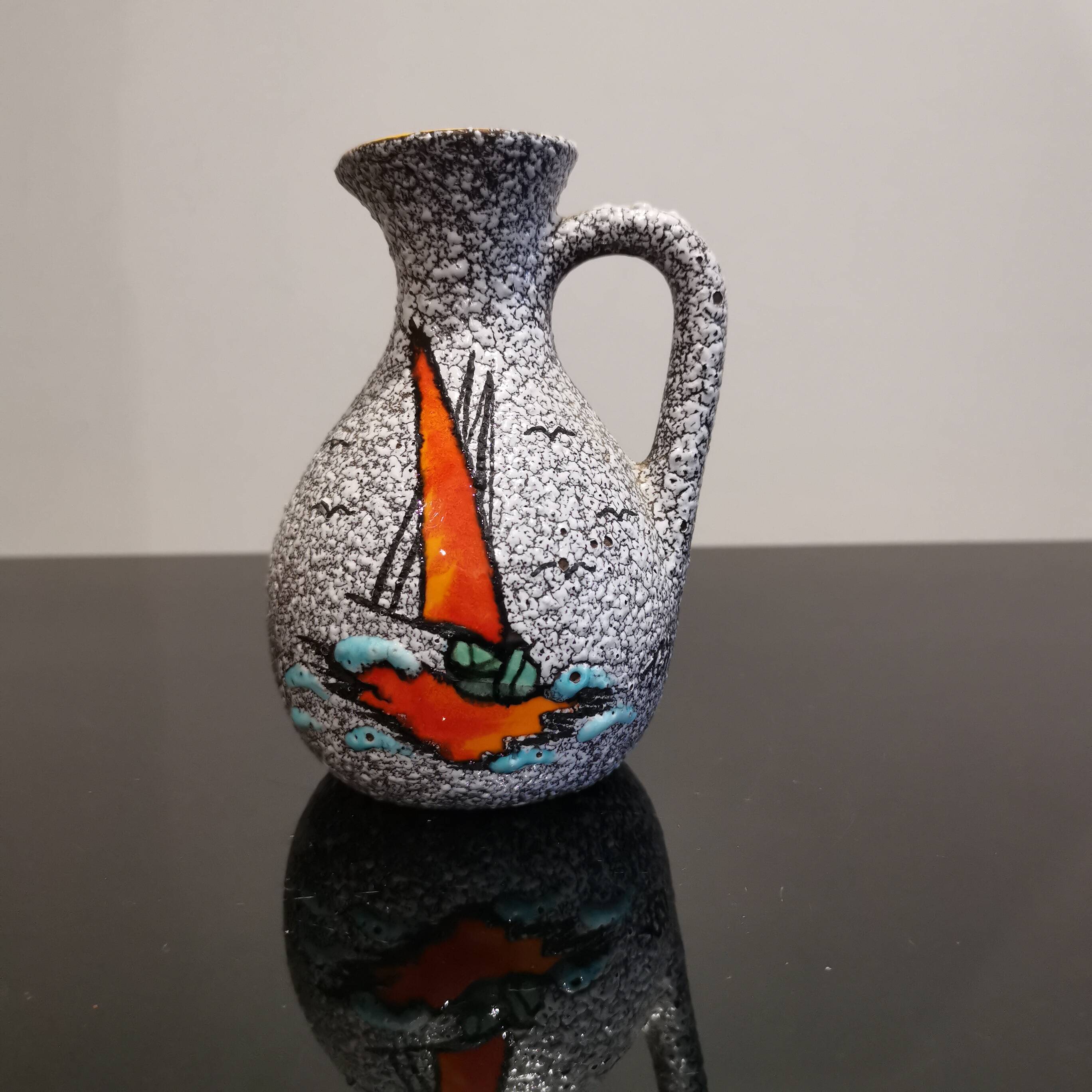 Small vase or jug fat lava Vallauris signed Tess