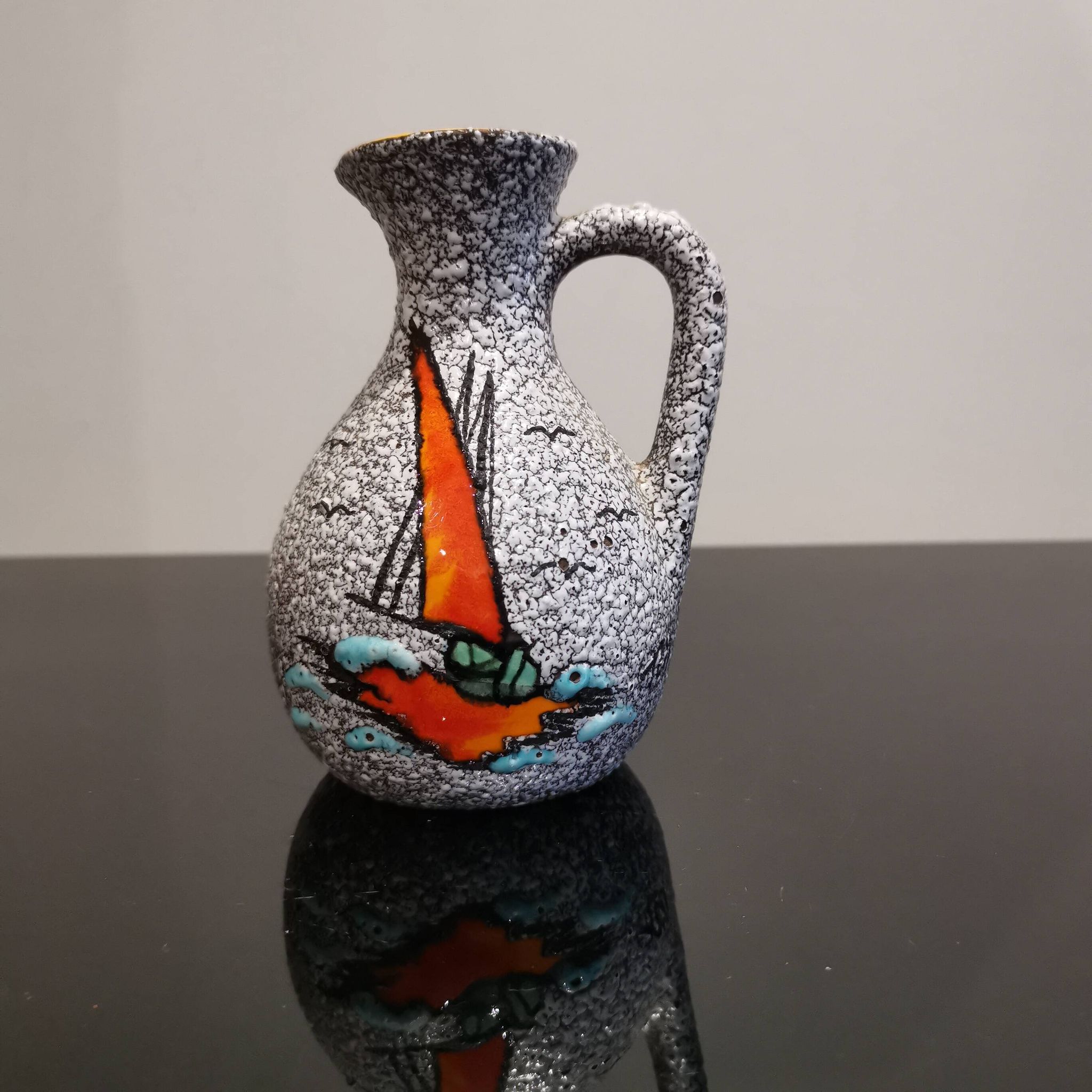Small vase or jug fat lava Vallauris signed Tess