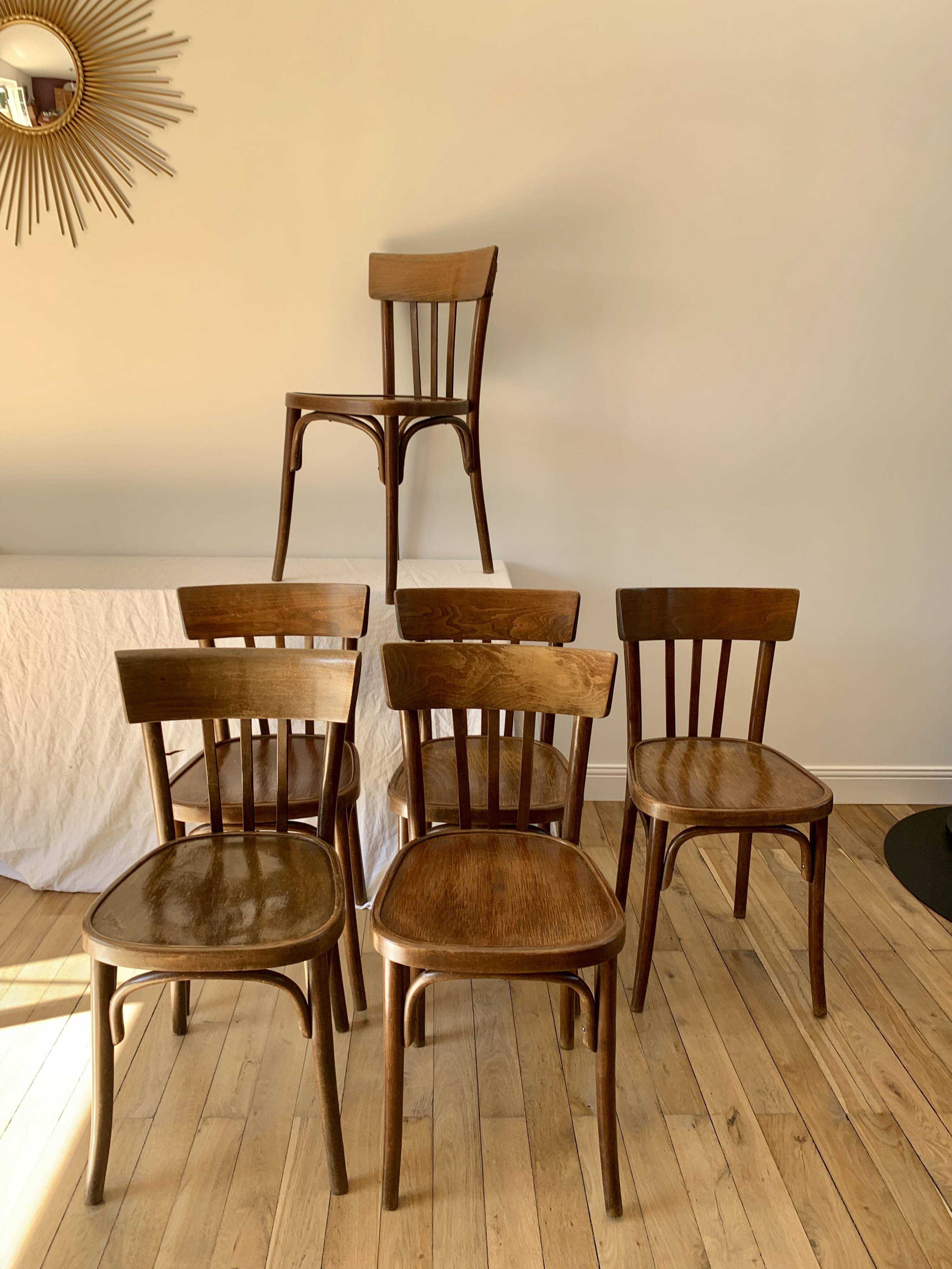 set of 6 bentwood bistro chairs from the 1950s