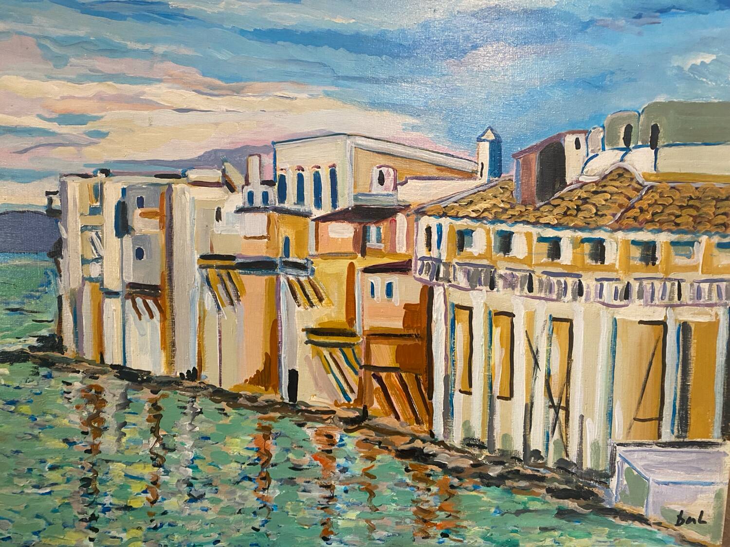 Oil on panel "Mykonos" signed Bul