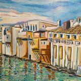Oil on panel "Mykonos" signed Bul