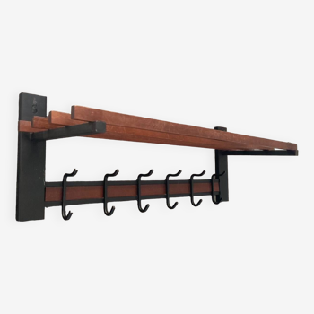 Scandinavian cloakroom coat rack in teak and metal