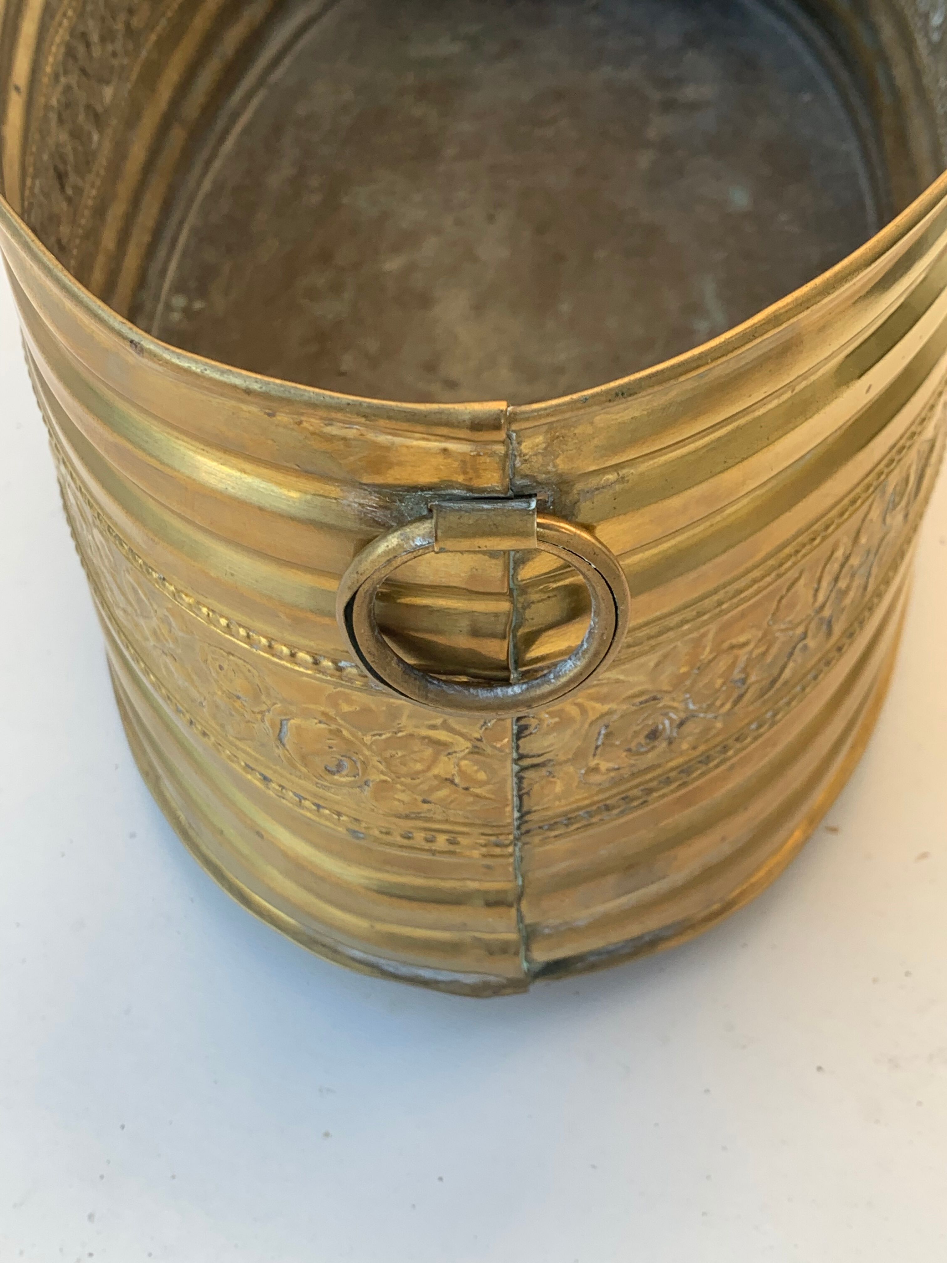 Copper centerpiece, art deco planter floral pattern