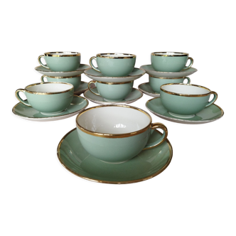 Villeroy & Boch Mettlach green cups, ivory and gold, vintage 1950s