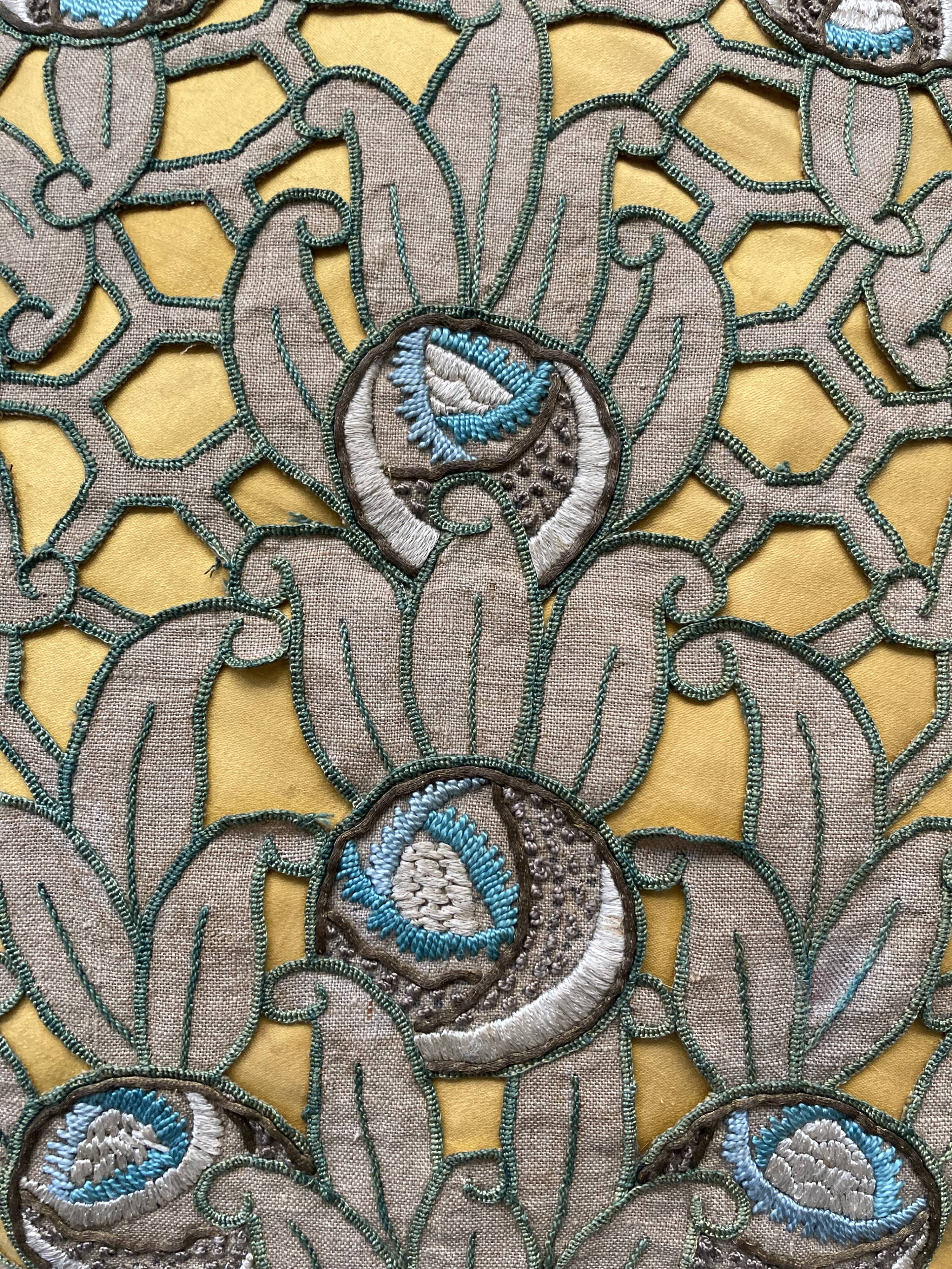 Large round Art Deco embroidered cushion