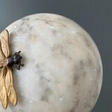 1900 alabaster ball shaped box surmounted by a golden dragonfly