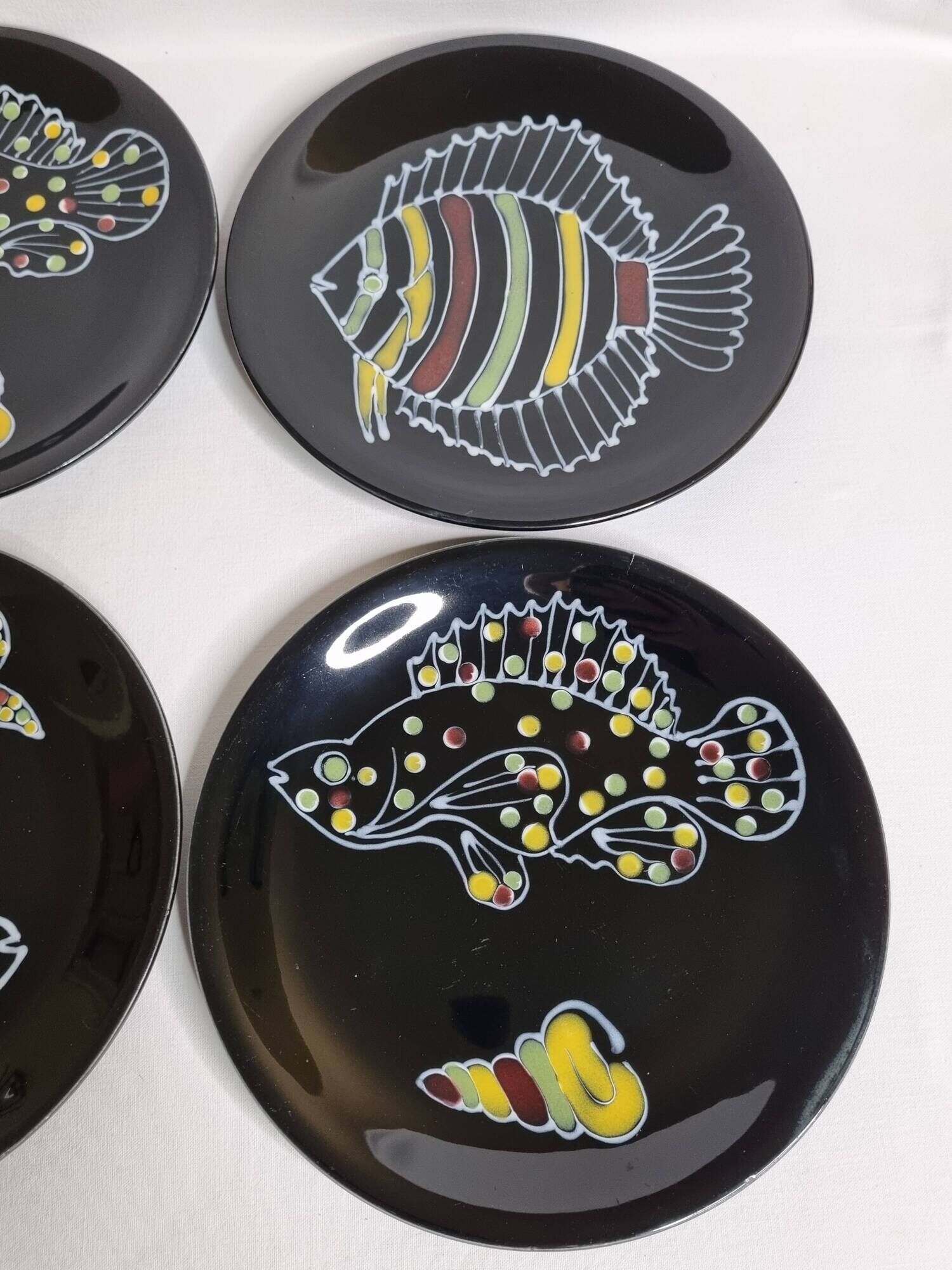 Set of 6 vintage plates with fish decoration after Robert Picault, 1960, 24 cm