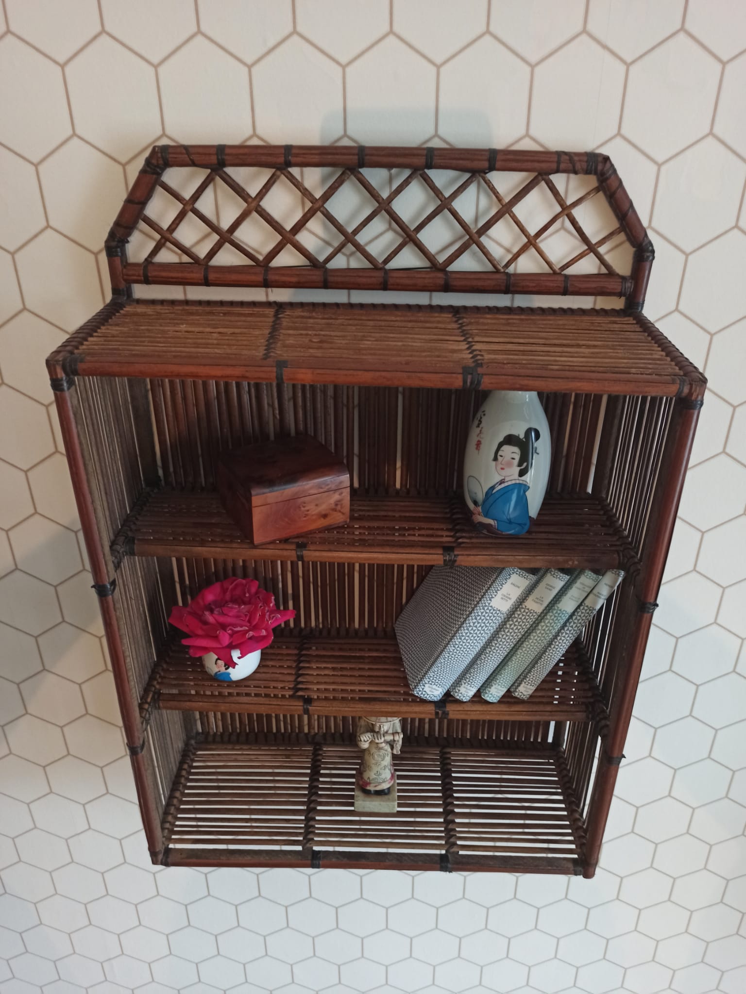 Rattan and bamboo shelf