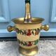 French Brass Cloisonné Style Champagne Bucket with Hand-Painted Fruit