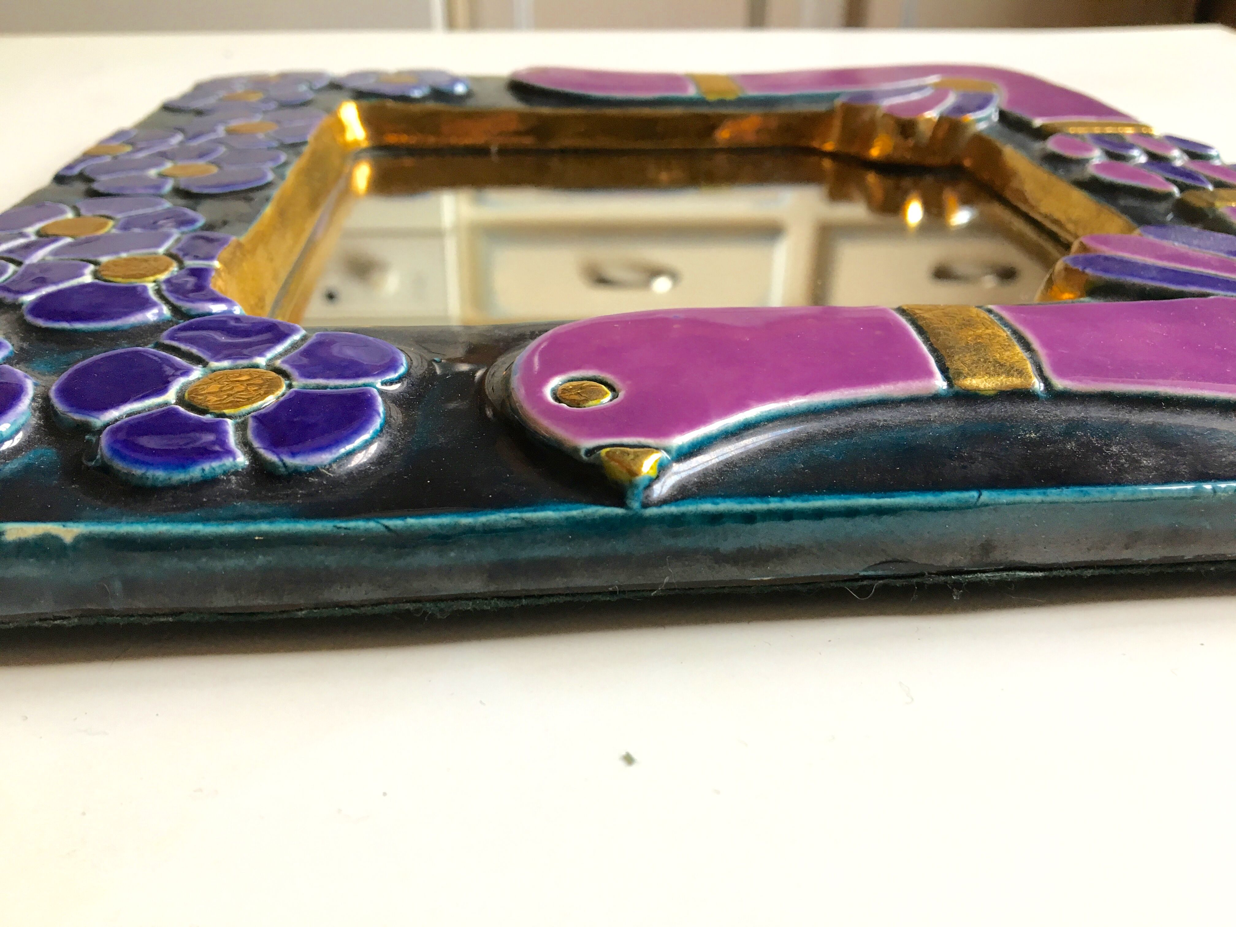 Enamelled ceramic mirror by François Lembo