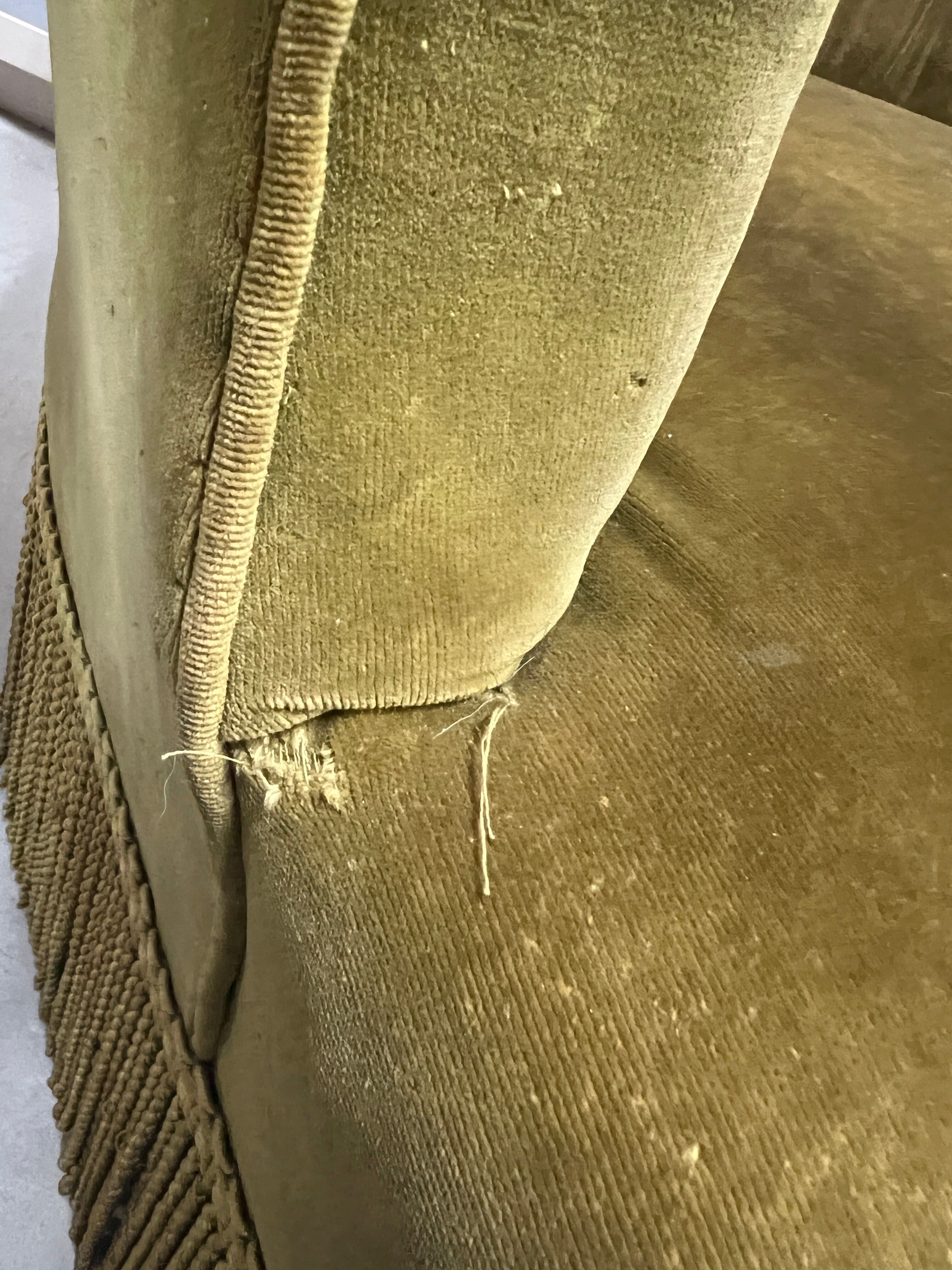 Khaki green velvet toad armchair