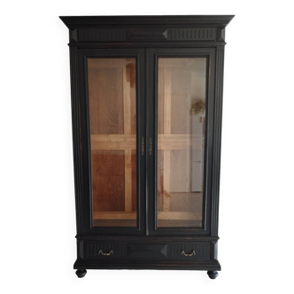 Old 2-door bookcase with black patina