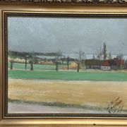 Original Swedish Oil on Panel – “Red Cottages” by Unknown Artist– Signed – Vintage & Framed – 48 × 40 cm (18.8" × 15.7")