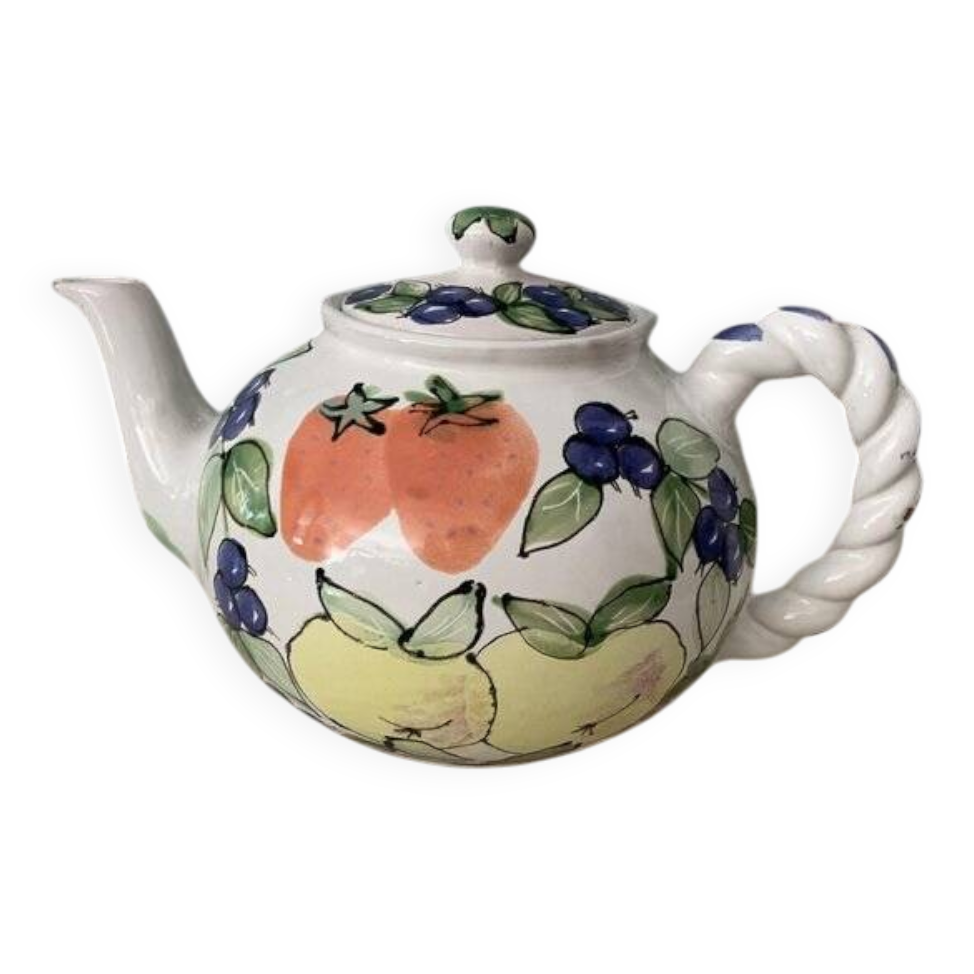 Vintage coloured ceramic jug in cream white with hand-painted decoration (Hungary)