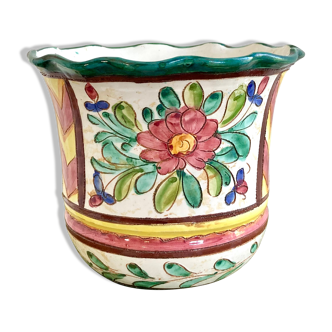 Cache-pot céramique ancienne fleurs
