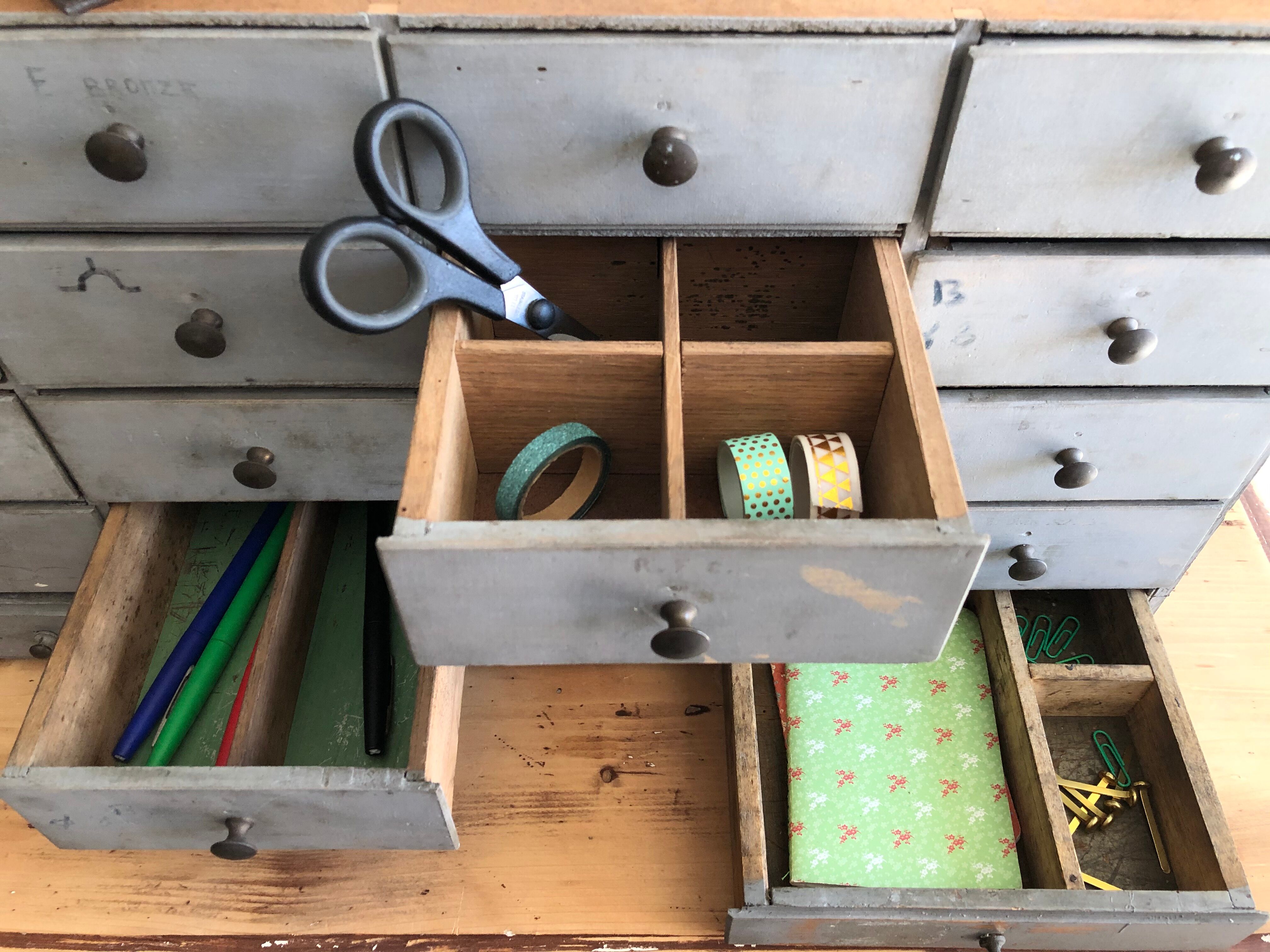 Furniture drawers patinated