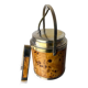 Lucite burl wood & brass ice bucket with tongs, Italy, 1970