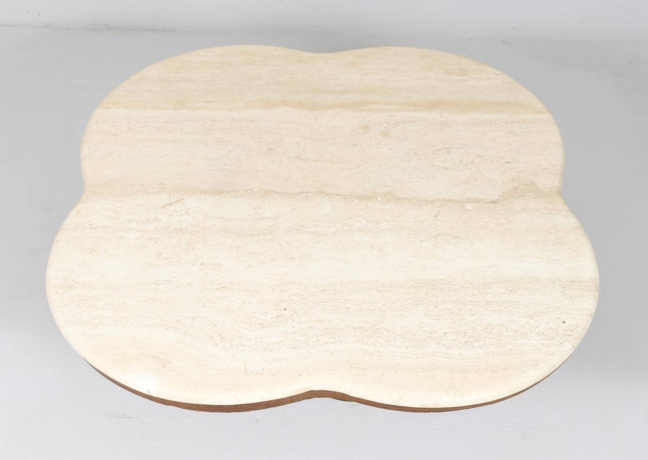 Coffee table with travertine top in cloverleaf shape, Italy, 1970s.