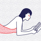 Naiade No. 4/8 - Illustration. A4 21 x 29.7. Le Croisic, sea, Brittany, reader, book, blue, red